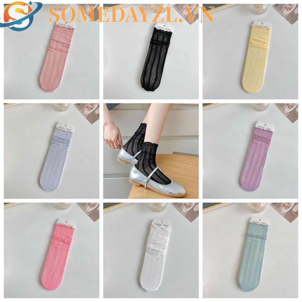 SOMEDAYZL Vớ Cotton Mỏng Thoáng Khí Thấm Hút Mồ Hôi Phối Bèo Dễ Thương Thời Trang Mùa Hè Cho Nữ