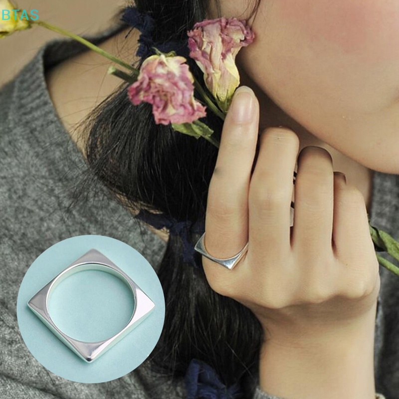 Nhẫn Hình Vuông / Tròn Mạ Bạc Phong Cách Hàn Quốc Thời Trang Cho Nữ