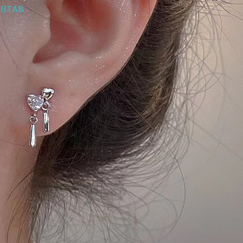1 Đôi Bông Tai Bạc Hình Trái Tim Đính Đá Thời Trang Hàn Quốc Dành Cho Nữ