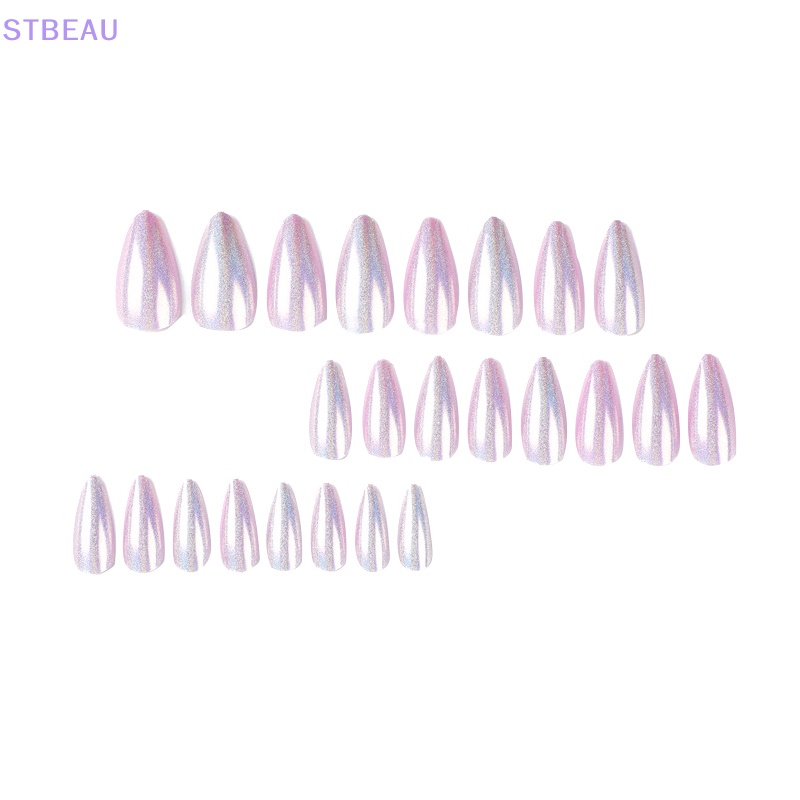 [Cxsteau] Móng Tay Giả Màu Tím Kim Tuyến Dài Màu Tím Cực Quang Có Thể Tháo Rời MME