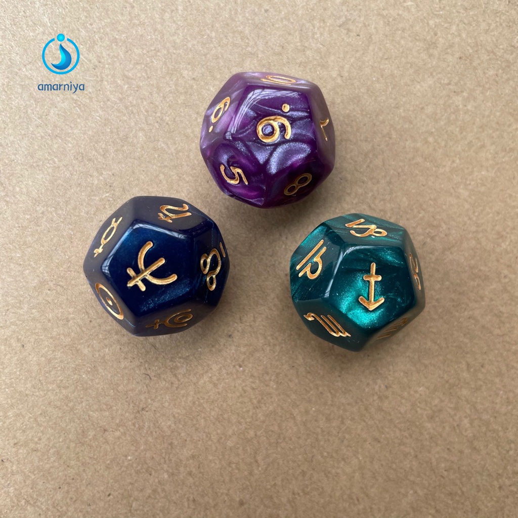 (Shop Amart) Bộ 3 Xúc Xắc Đồ Chơi 12 Mặt Họa Tiết Chòm Sao Nhiều Màu Sắc