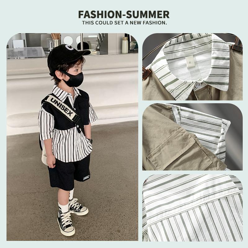 Bộ Áo Sơ Mi + Quần Thời Trang Mùa Hè Phong Cách Hàn Quốc Cho Bé Trai