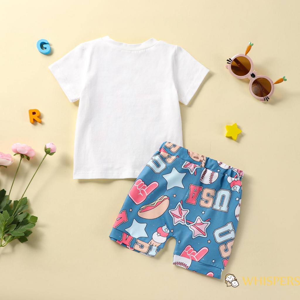 Set Áo Thun Tay Ngắn In Chữ 4th of July Và Quần Short Thời Trang Cho Bé Trai