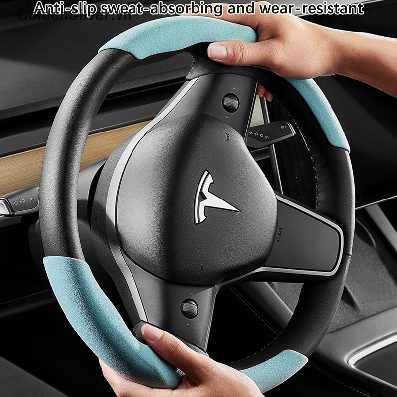 Vỏ Bọc Vô Lăng Bằng Da Lộn Màu Vàng Bạc Chống Trượt Thoáng Khí Cho Tesla Model 3 Model Y Model 3