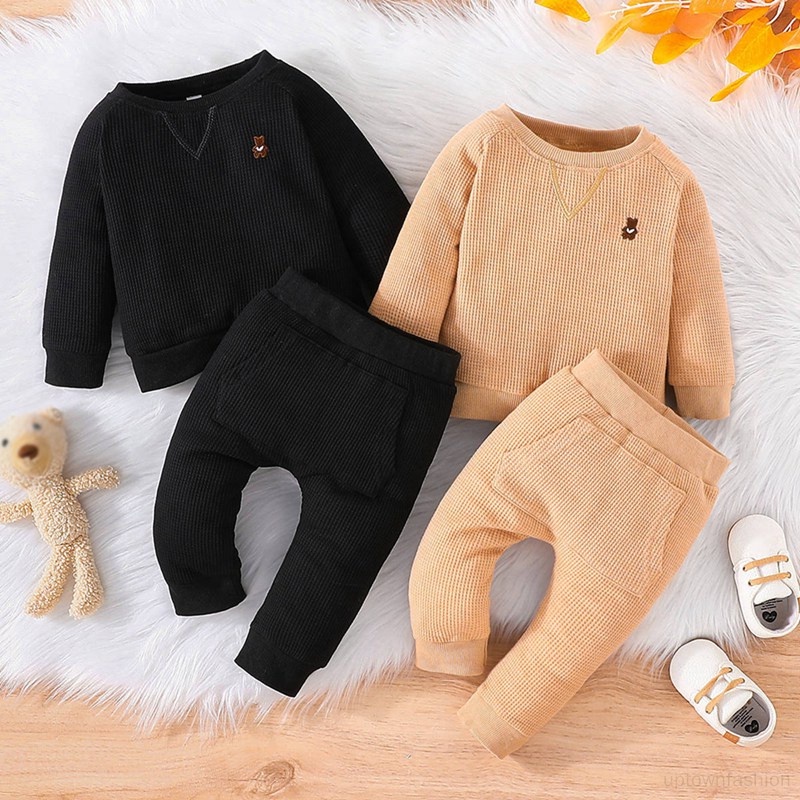 Bộ Trang Phục 2 Mảnh Gồm Áo Tay Dài Và Quần Dài Màu Trơn Thời Trang Thu Đông Cho Bé Trai