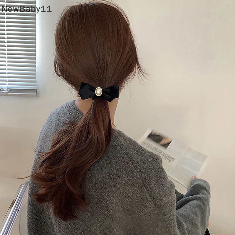 Dây Buộc Tóc Cao Su Co Giãn Đính Hạt Ngọc Trai Siêu Co Giãn Màu Đen