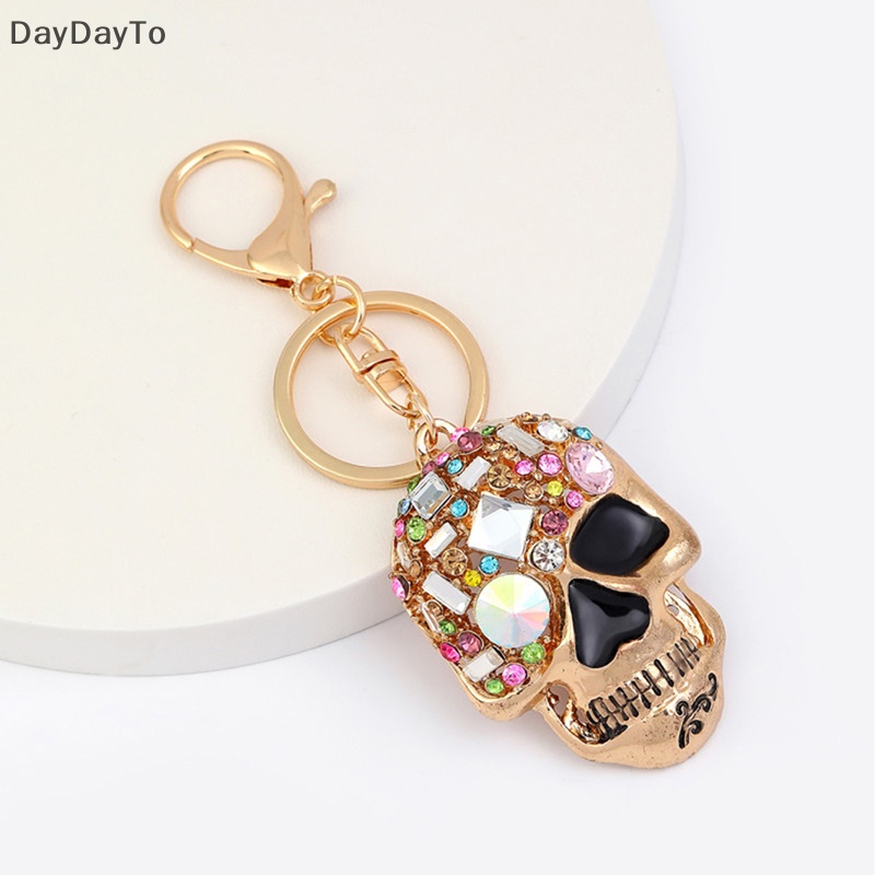 Móc Khóa Hình Đầu Lâu Đính Pha Lê Phong Cách Punk Hoạt Hình Vui Nhộn Dành Cho Nam Và Nữ
