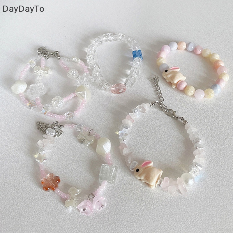 Vòng Tay Chuỗi Hạt Co Giãn Màu Kẹo Họa Tiết Hoa Hoạt Hình Goth Thủ Công DIY Cho Nữ