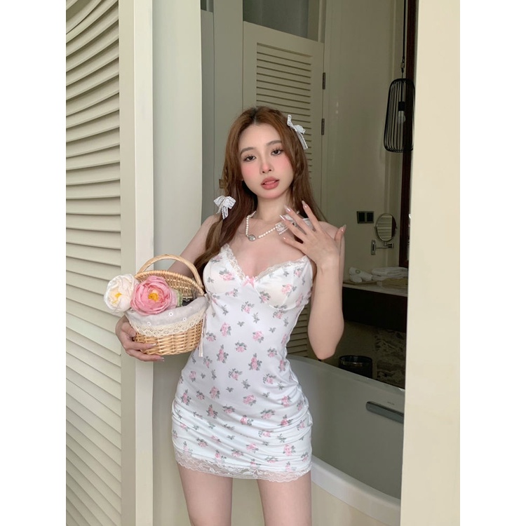 Đầm Ôm Hai Dây Họa Tiết Hoa Phong Cách Pháp Thời Trang Mùa Hè Quyến Rũ Cho Nữ