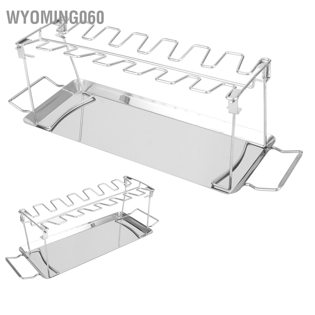 Wyoming060 Giá nướng chân gà bằng thép không gỉ có thể gập lại với dụng cụ BBQ chảo nhỏ giọt cho gia đình