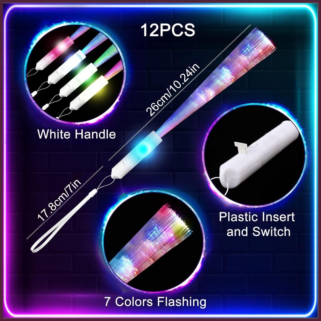 Set 12 Que Đèn LED Sợi Fiber Phát Sáng Dùng Trang Trí Tiệc Cưới / Sinh Nhật / Rave Gemvn