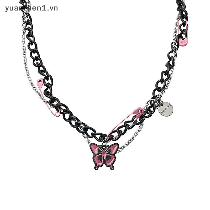 Vòng cổ Mạ Vàng Hồng / Đen Mặt Hình Bướm Thời Trang Cho Nữ ZHEN Y2K