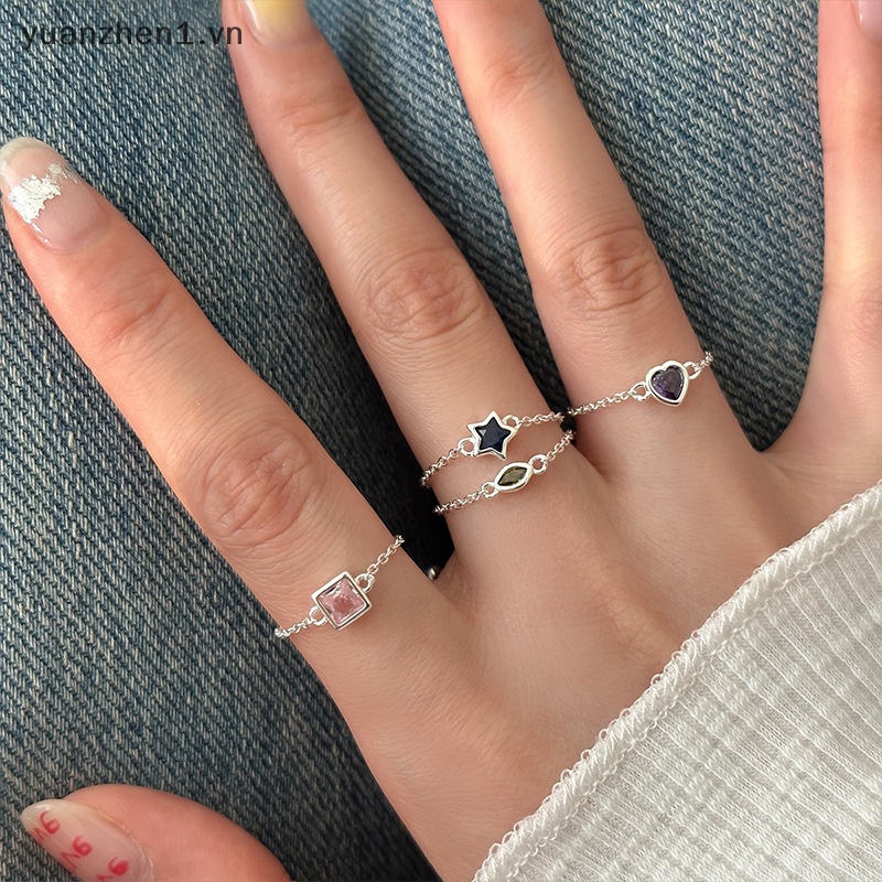 Nhẫn Đính Hôn / Nhẫn Đính Đá Zircon Hình Trái Tim / Ngôi Sao Có Thể Điều Chỉnh Kích Thước Cho Nữ Y2K