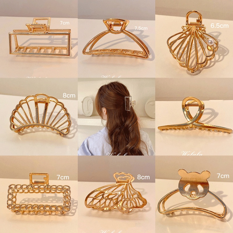 Set Kẹp Tóc Kim Loại Màu Vàng 8 Chi Tiết Sang Chảnh Phong Cách Hàn Quốc