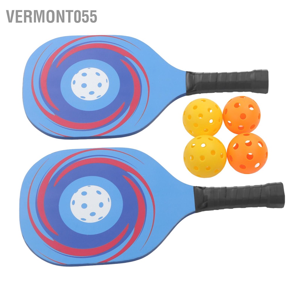 Vermont055 Bộ mái chèo Pickleball Trọng lượng nhẹ 2 Cái Vợt bằng gỗ màu xanh với 4 quả bóng và túi đựng