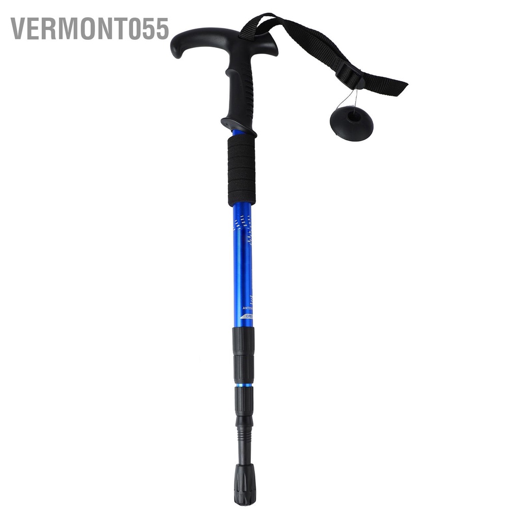 Vermont055 2 Gậy Có Thể Thu Vào 4 Phần Tay Cầm Cong Hợp Kim Nhôm Leo Núi Cho Đi Bộ Đường Dài Màu Xanh