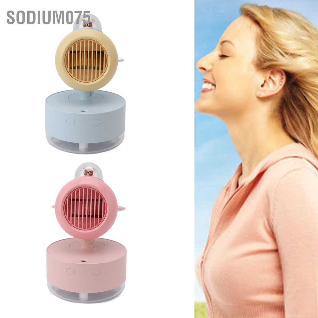 Sodium075 Quạt Làm Mát Hình Gấu Mini Sạc USB Để Bàn Phun Sương Dao Động Di Có Đèn Ngủ Vận Chuyển Với Pin Tích Hợp