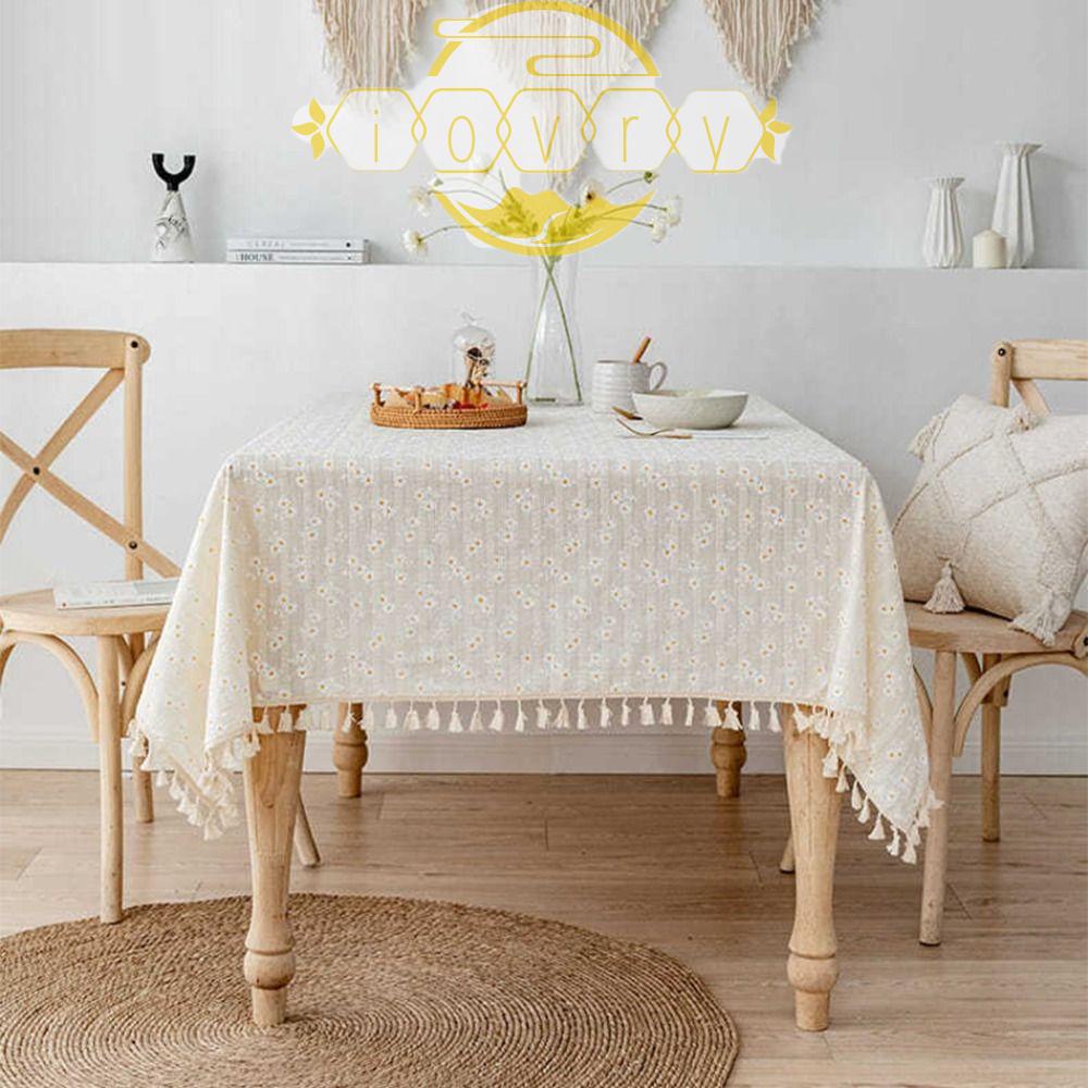 IVORY Khăn Trải Bàn Vải Cotton Phối Ren Họa Tiết Hoa Cúc Phong Cách Vintage