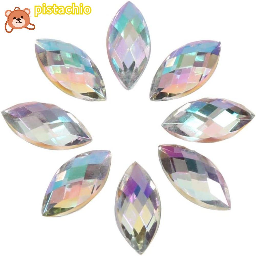 PISTA Set 600 Hạt Đá Acrylic Trong Suốt Hình Oval Mắt Ngựa Trắng Phẳng Gắn Lưng Túi Xách