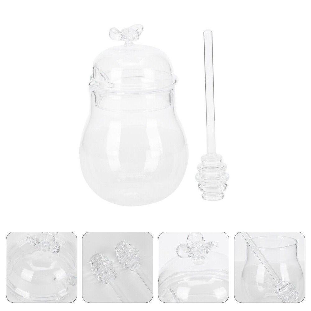 SOFTNESS Lọ Thủy Tinh Trong Suốt Đựng Mật Ong Kèm Que Khuấy Và Nắp Đậy Tiện Dụng Cho Nhà Bếp