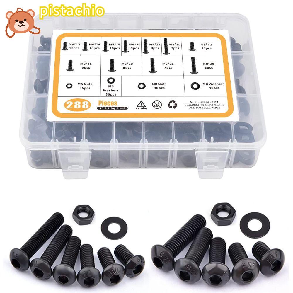 PISTA Bộ 288 Ốc Vít Và Bu Lông Thép Hợp Kim 12.9 Màu Đen M6 M8 Chất Lượng Cao