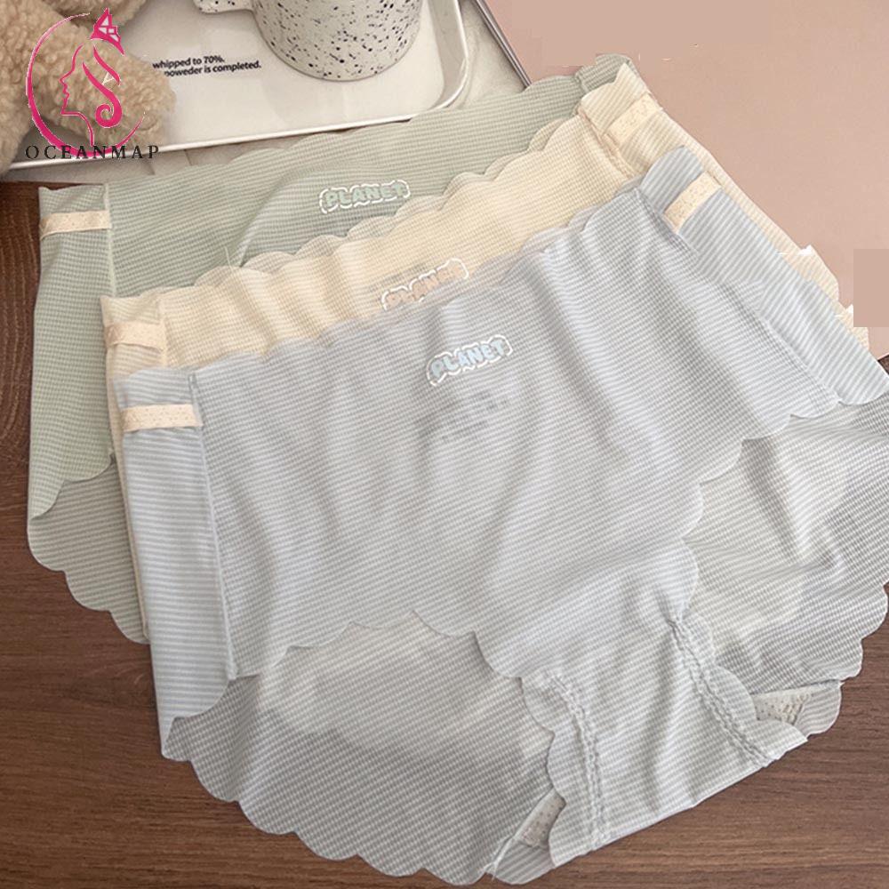 OCEANMAP Quần Lót Lụa Không Đường May Lưng Vừa Màu Trơn Thoải Mái Thời Trang Pháp
