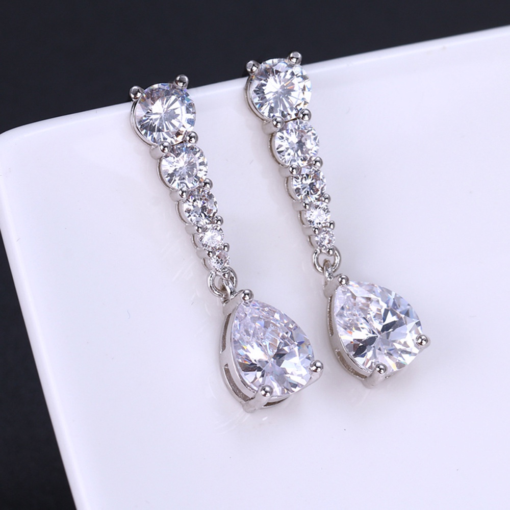 Bông Tai Bạc Dáng Dài Đính Đá Zircon Thời Trang Cho Nữ