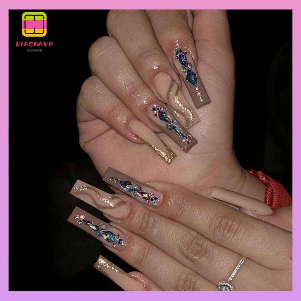DIACHAVN Hộp 24 Móng Tay Giả Che Phủ Toàn Diện Màu Kim Tuyến