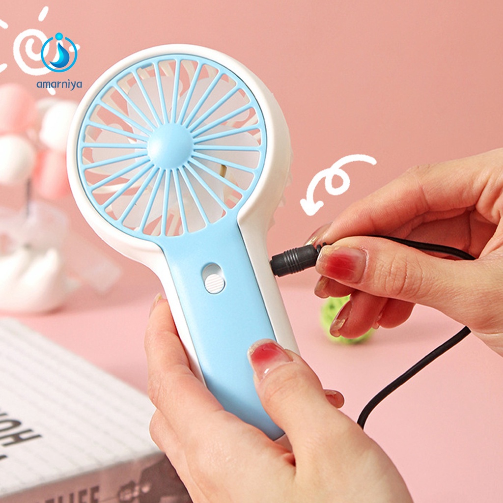 Quạt Mini Cầm Tay Để Bàn Sạc USB Có Nút Nhấn Và Giá Đỡ Điện Thoại
