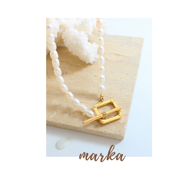 Vòng Cổ Chuỗi Hạt Ngọc Trai Hình Oval Bằng Thép Titan Mạ Vàng Thời Trang Thanh Lịch Dành Cho Nữ