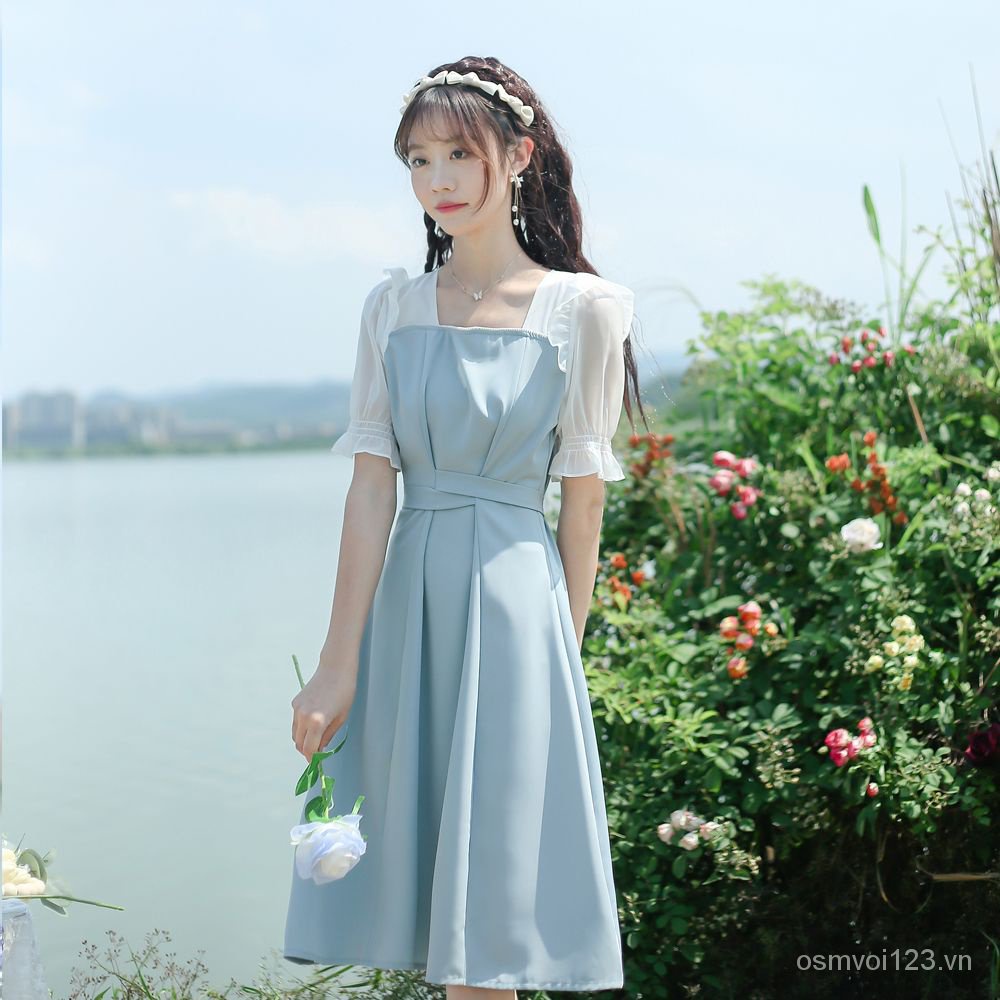 Đầm Chiffon Cổ Vuông Tay Bay Thời Trang Mùa Hè 2023 Kiểu Pháp Xinh Xắn Cho Nữ