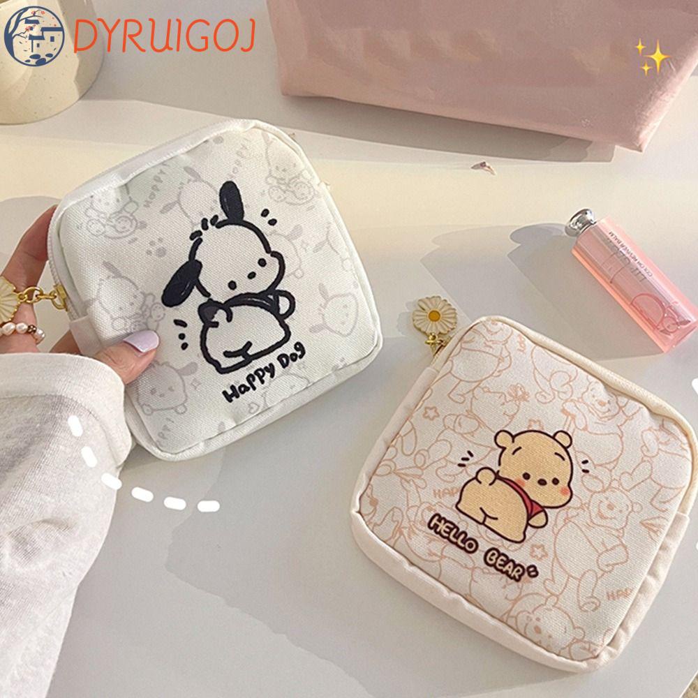 DYRUIDOJ Túi Vải Đựng Băng Vệ Sinh / Mỹ Phẩm Họa Tiết Hoạt Hình Phong Cách Hàn Quốc Cho Nữ
