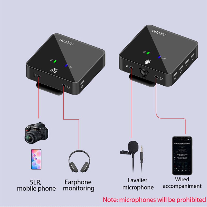 Micrô thu âm không dây cài áo SK750 cho Apple/Android, ghi âm ngoài trời và livestream, hỗ trợ theo dõi và giảm tiếng ồn