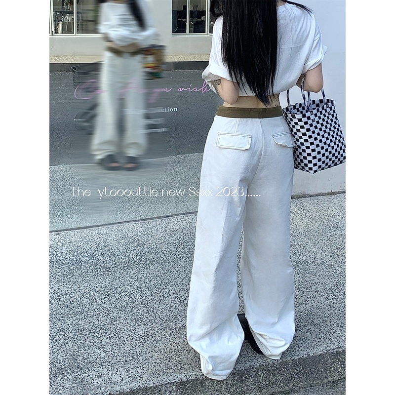 Quần Jean Lưng Cao Ống Suông Rộng Màu Sắc Hợp Thời Trang