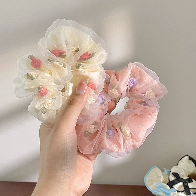 Dây Buộc Tóc Vải Satin Mềm Co Giãn In Hoa Thời Trang Mùa Hè Cho Bạn Gái