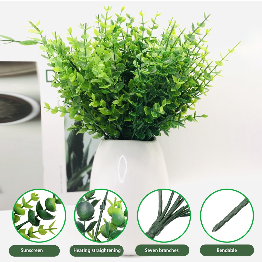 (Bất Ngờ) Set 12 Cành Khuynh Diệp Nhân Tạo Không Phai Màu Không Cần Nước Không Cần Nước Với 7 Nĩa Để Bàn Ăn