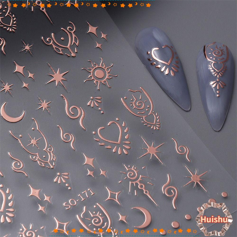 HS Bộ 5 Miếng Dán Móng Tay Tự Dính Hình Mặt Trời Mặt Trăng Ngôi Sao Phong Cách Cổ Điển Dành Cho Nữ