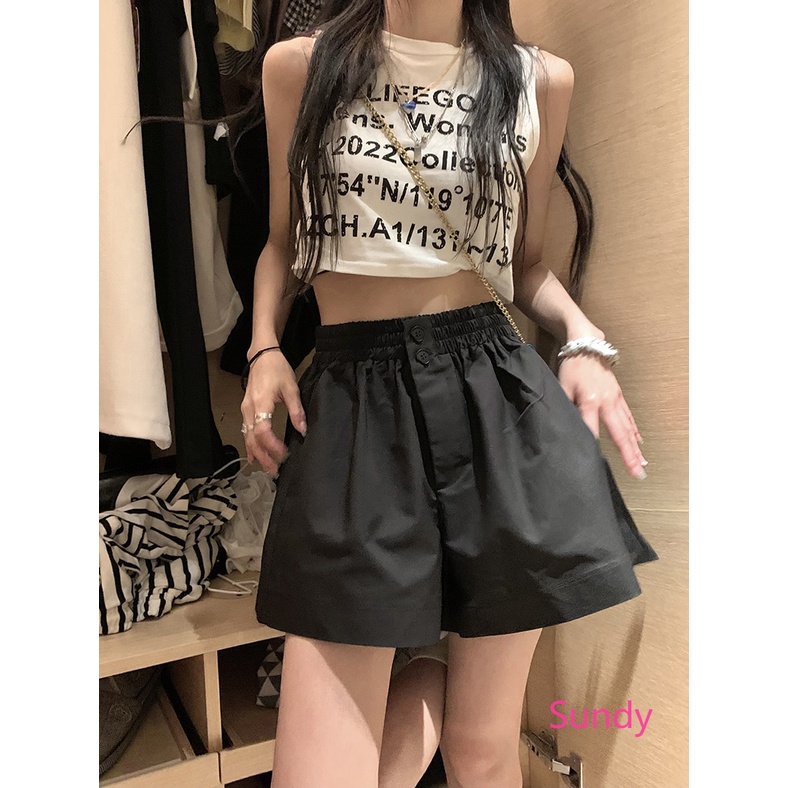 Quần Short Lưng Thun Ống Rộng Thời Trang Mùa Hè Hàn Quốc Dành Cho Nữ