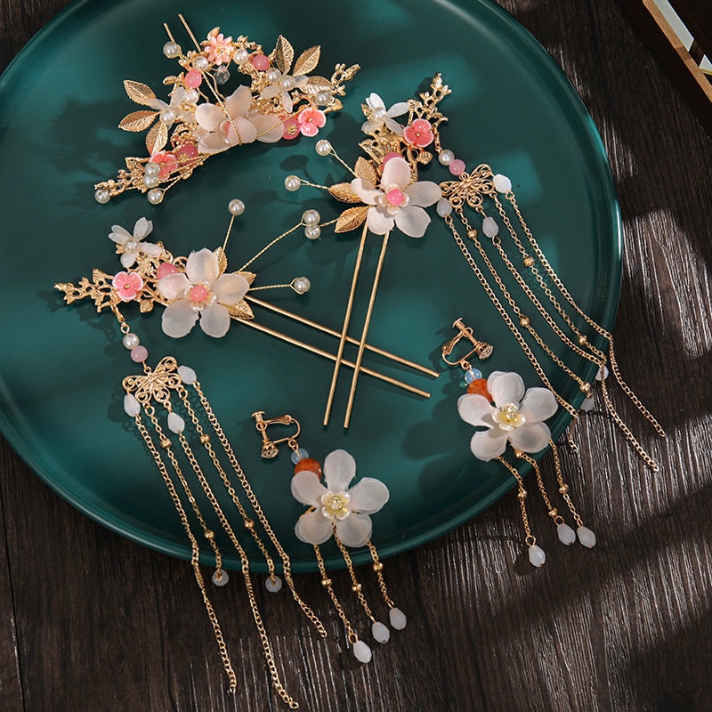 Bộ Kẹp Tóc Phối Tua Rua Phong Cách Hanfu Cổ Điển Hợp Thời Trang