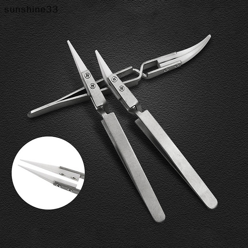 Bộ 3 Nhíp Hàn Điện Tử Đầu Thẳng Bằng Gốm Chống Tĩnh Điện Chống Tĩnh Điện
