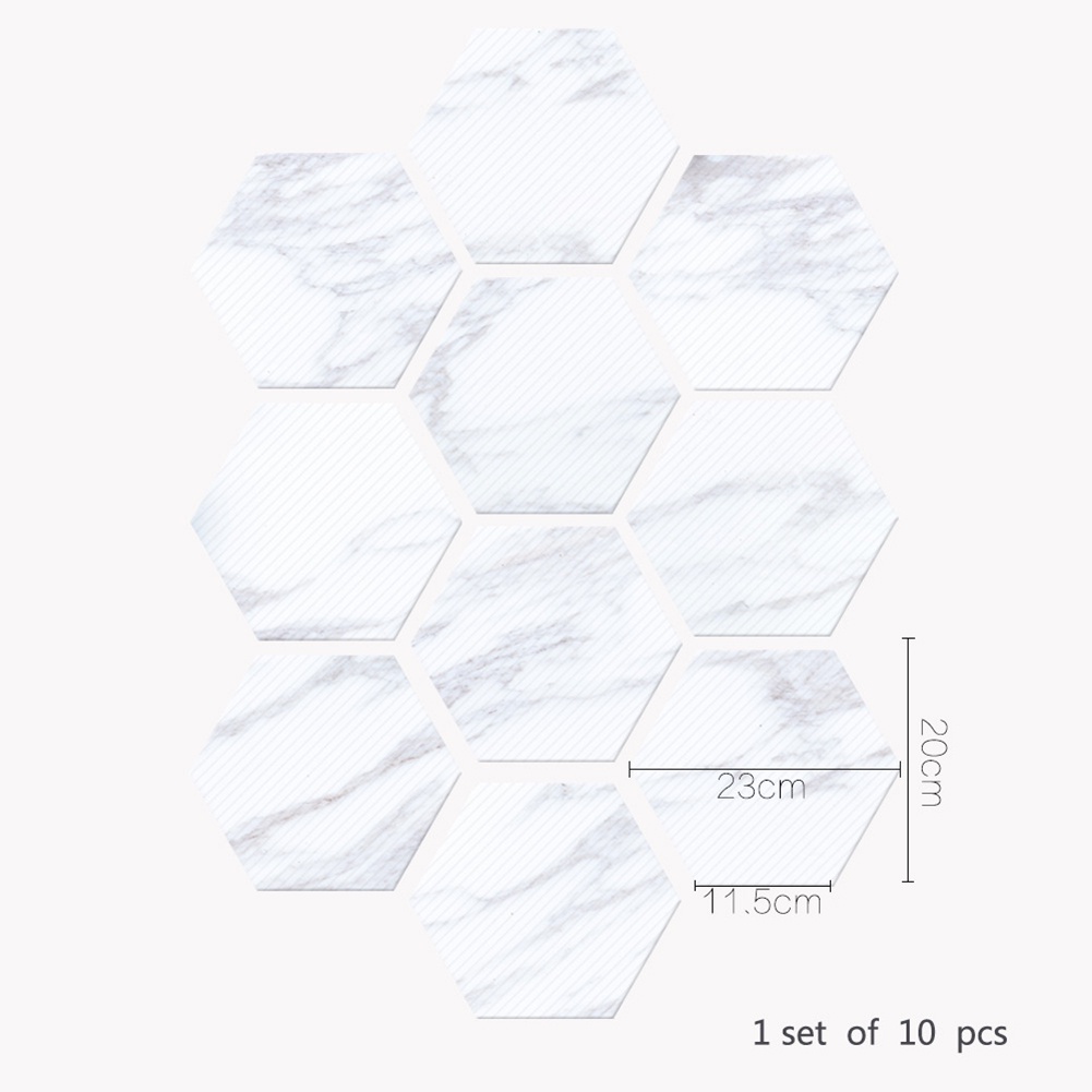 Bộ 10 Miếng Dán Tường Giả Gạch Lục Giác Họa Tiết Đá Hoa Cương Trang Trí Nhà Bếp / Phòng Tắm