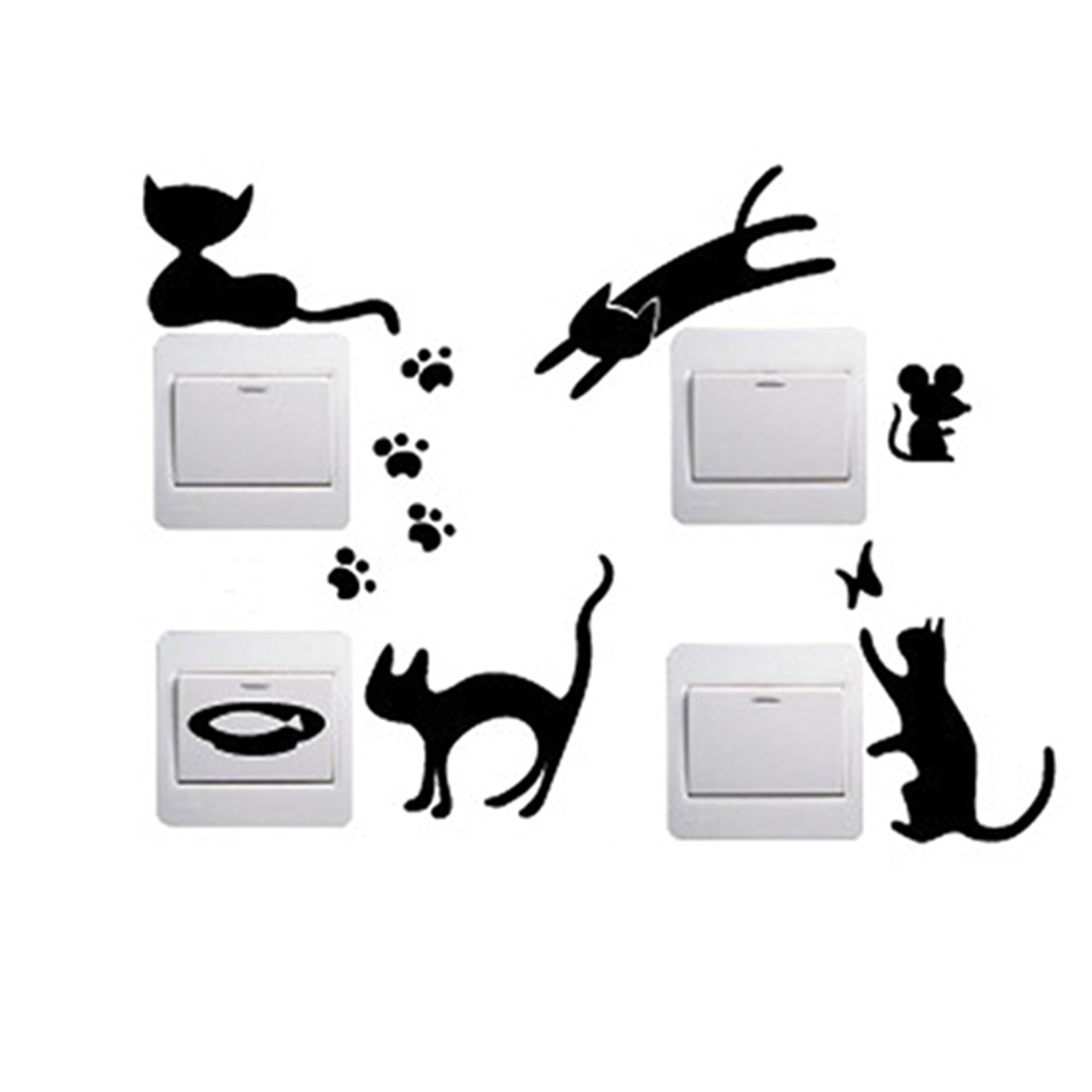 Sticker Dán Công Tắc Trang Trí Hình Mèo Và Chuột Dễ Thương