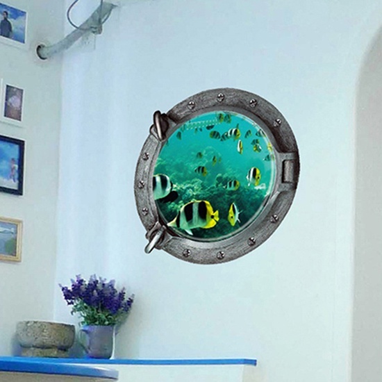 Giấy Dán Tường Hình Cửa Sổ Dưới Nước 3D Độc Đáo