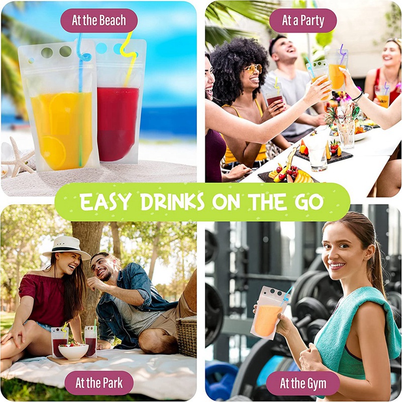 Set 100 Túi Đựng Nước 16Oz Kèm Ống Hút X100 Tiện Dụng