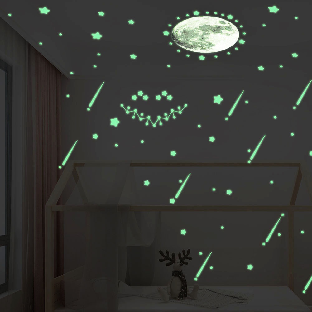 (Bất Ngờ) Hình Dán Tường Trăng Sao Dạ Quang Phát Sáng Trong Đêm Trang Trí Phòng Ngủ Trẻ Em
