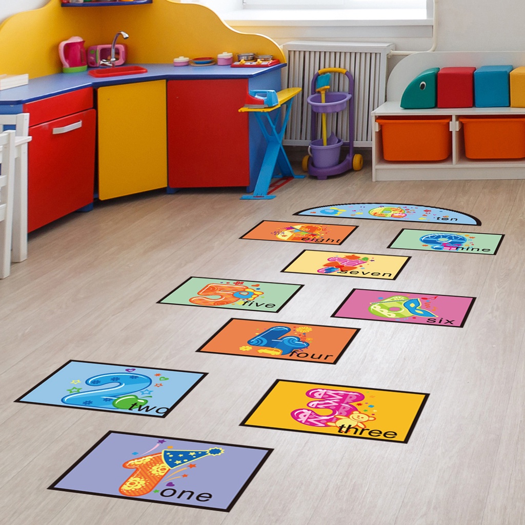 1 Bộ Miếng Dán Sàn Nhà Chống Nước Tự Dính Hình Hoạt Hình Vui Nhộn