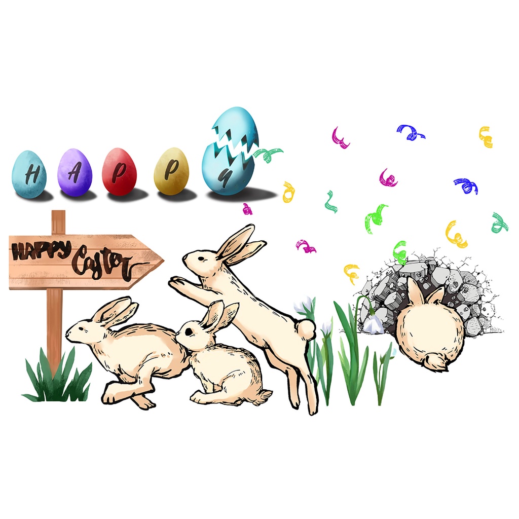 Set 2 Miếng Dán Tường / Cửa Sổ Bằng PVC Hình Thỏ Phục Sinh Dễ Thương Trang Trí Nhà Cửa