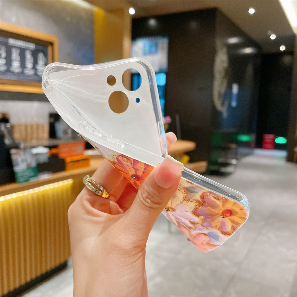 Ốp Điện Thoại Silicon TPU Mềm Hình Hoa Cúc 3D Ánh Xanh Chống Sốc Cho iPhone 14 13 12 11 Pro Max