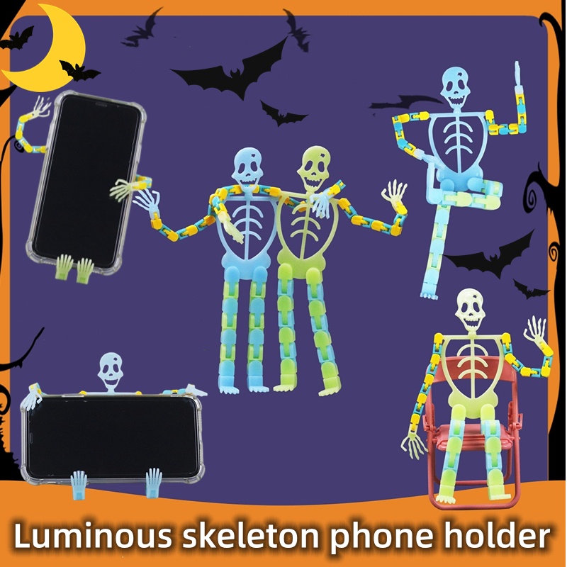 Giá Đỡ Điện Thoại Hình Bộ Xương Bằng Nhựa Phát Quang Độc Đáo Trang Trí Halloween