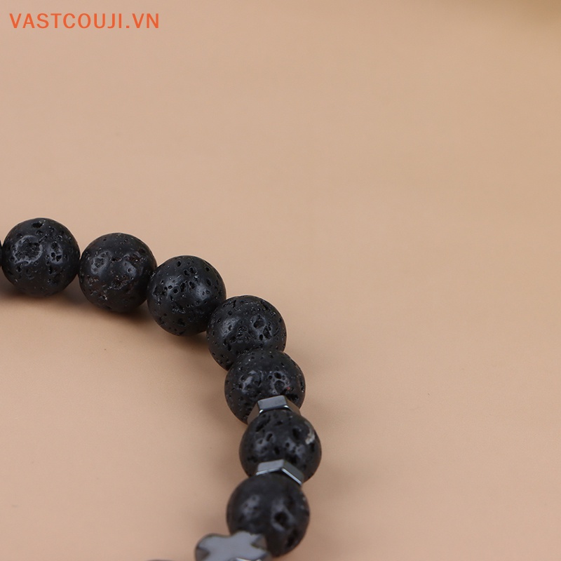 Vòng Tay Chuỗi Hạt Đá Hematite Tự Nhiên Mặt Thánh Giá Độc Đáo